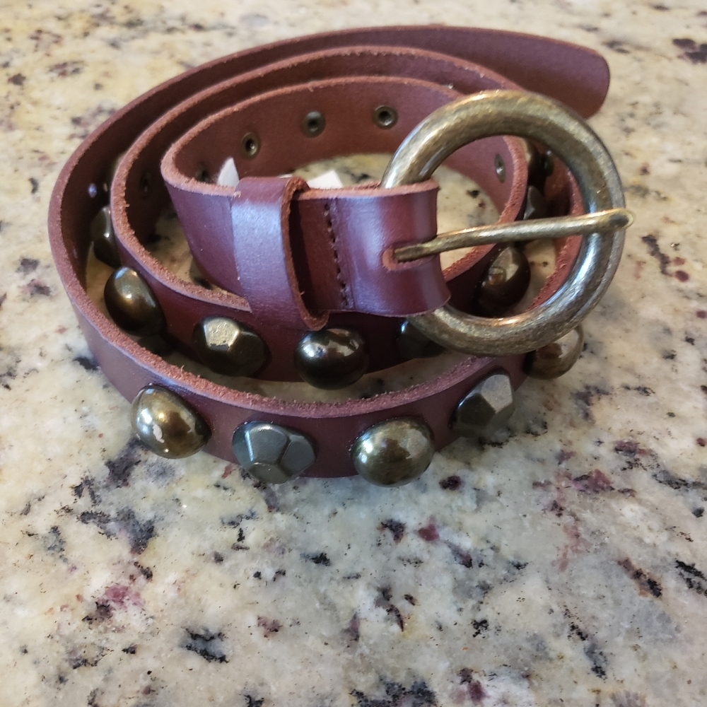💜 Studded Lucky Brand Leather Bubble Belt Dark Brown  Size Small 40"